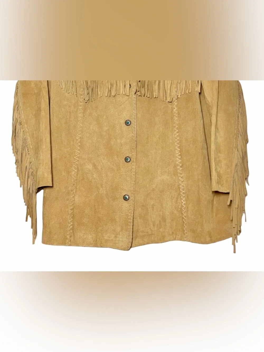 Via Accenti Fringe Suede Western Jacket in Tan with Turquoise & Beads, 22W - Picture 6 of 12